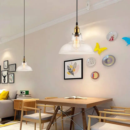 Farmhouse brass clear glass pendant light for dining room