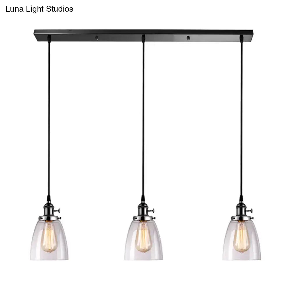 Farmhouse black 3 light clear glass pendant light dining room linear canopy