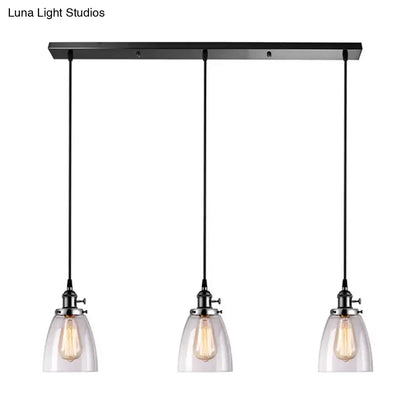 Farmhouse black 3 light clear glass pendant light dining room linear canopy