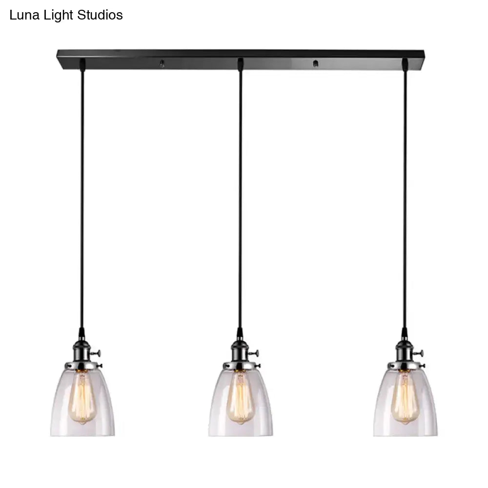 Farmhouse black 3 light clear glass pendant light dining room linear canopy