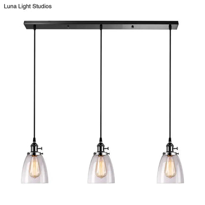 Farmhouse black 3 light clear glass pendant light dining room linear canopy