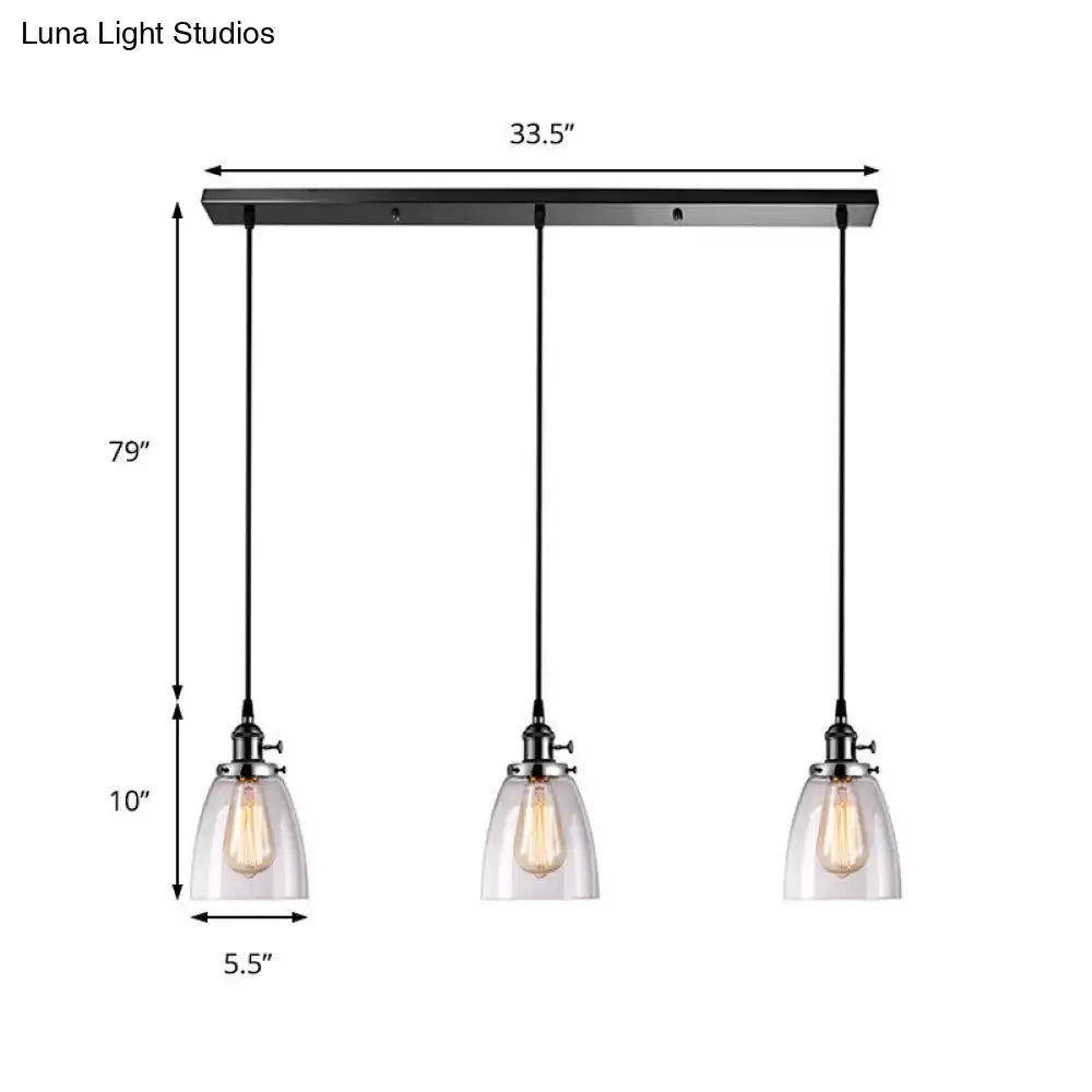 Farmhouse black 3 light clear glass pendant light dining room linear canopy