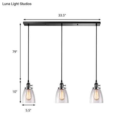 Farmhouse black 3 light clear glass pendant light dining room linear canopy