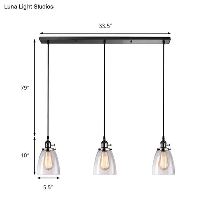 Farmhouse black 3 light clear glass pendant light dining room linear canopy