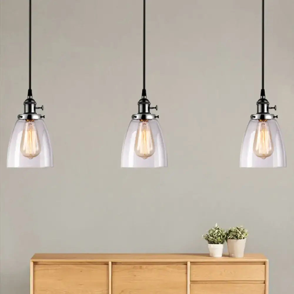 Farmhouse black 3 light clear glass pendant light dining room linear canopy