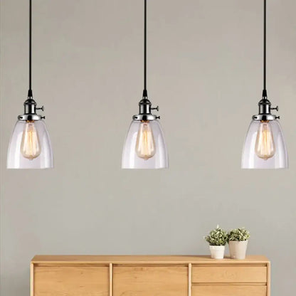Farmhouse black 3 light clear glass pendant light dining room linear canopy