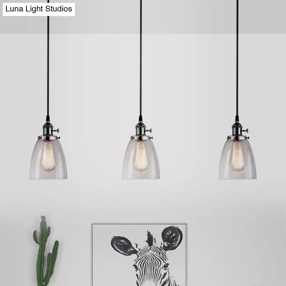 Farmhouse black 3 light clear glass pendant light dining room linear canopy