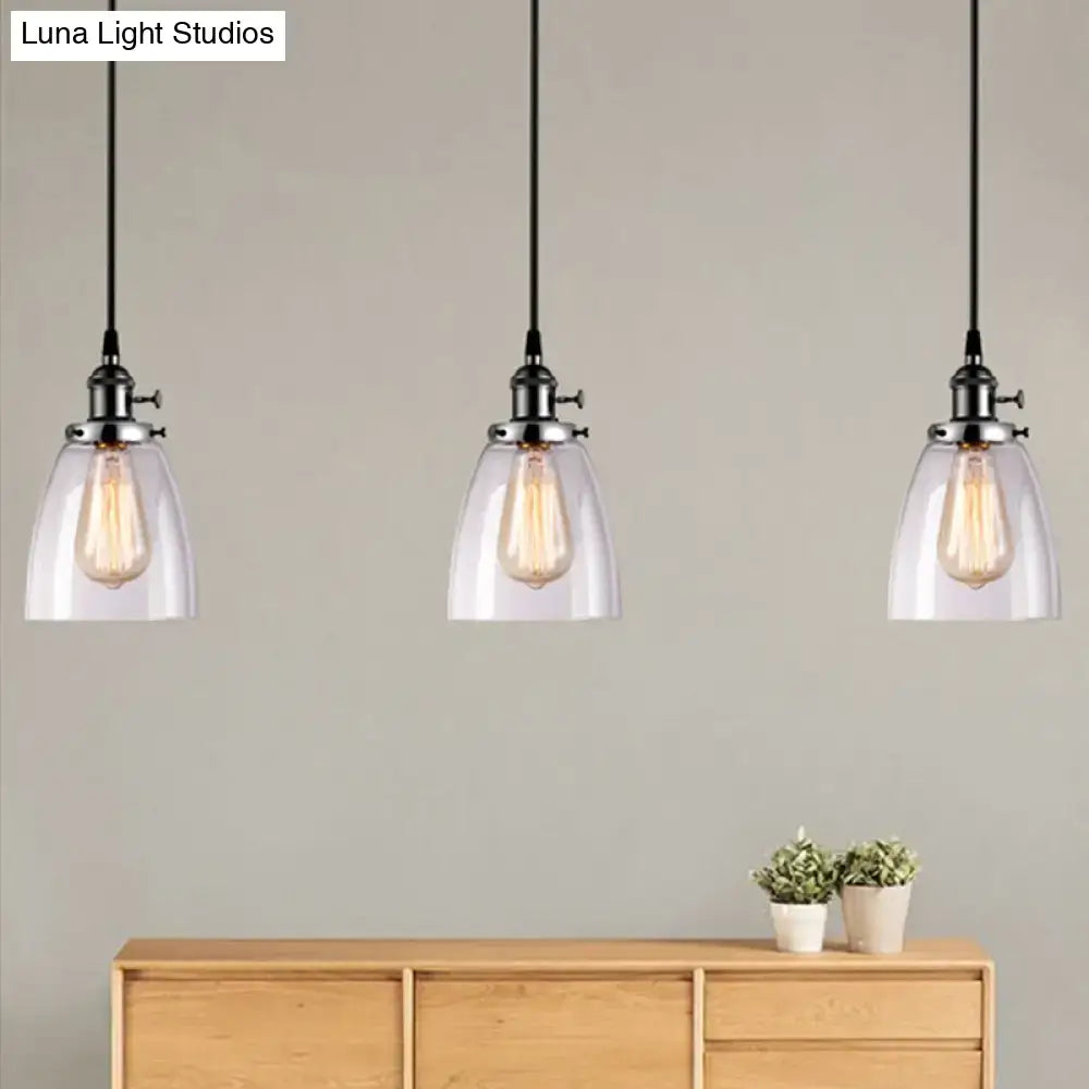 Farmhouse black 3 light clear glass pendant light dining room linear canopy