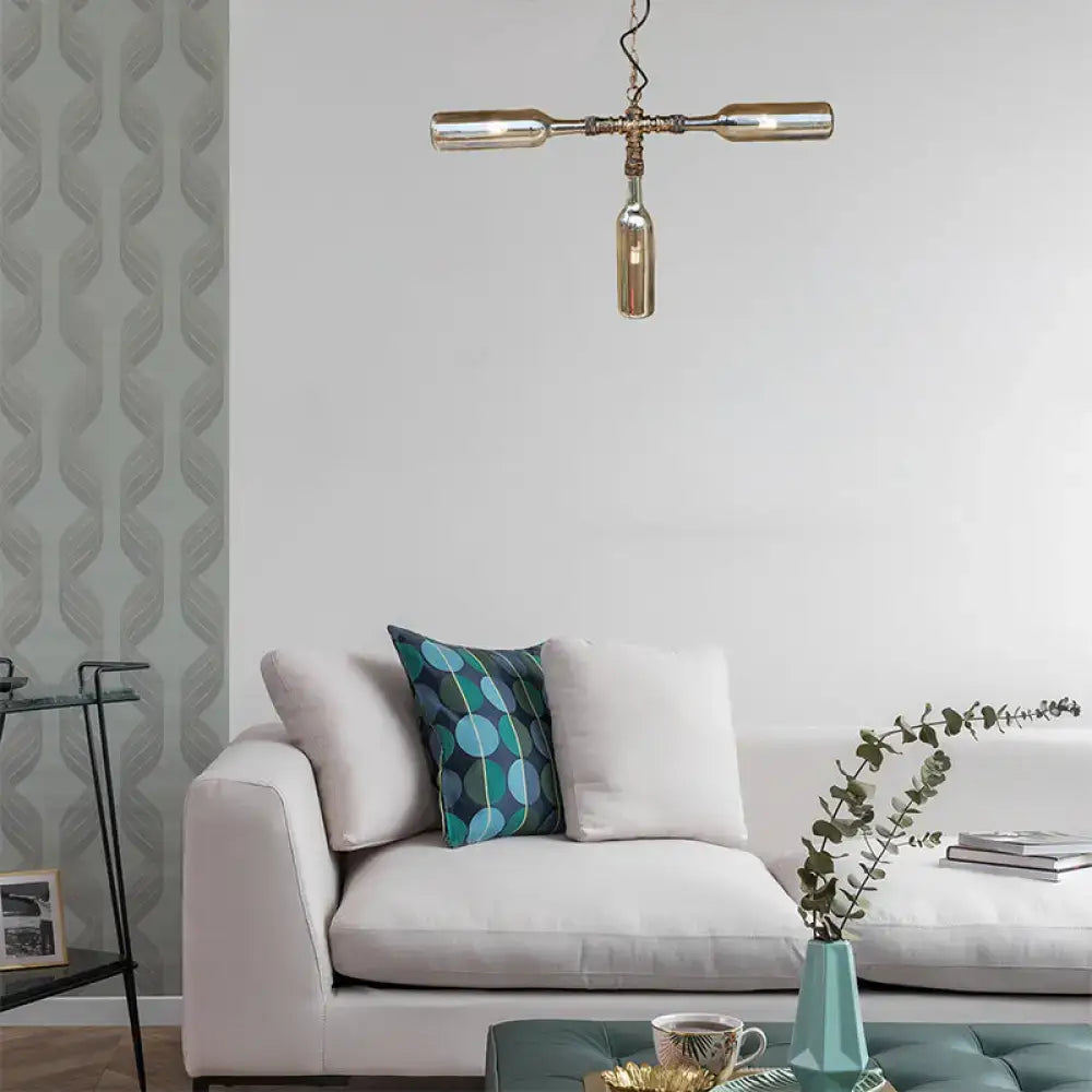 Farmhouse smoke gray blue bottle chandelier dining room aged silver