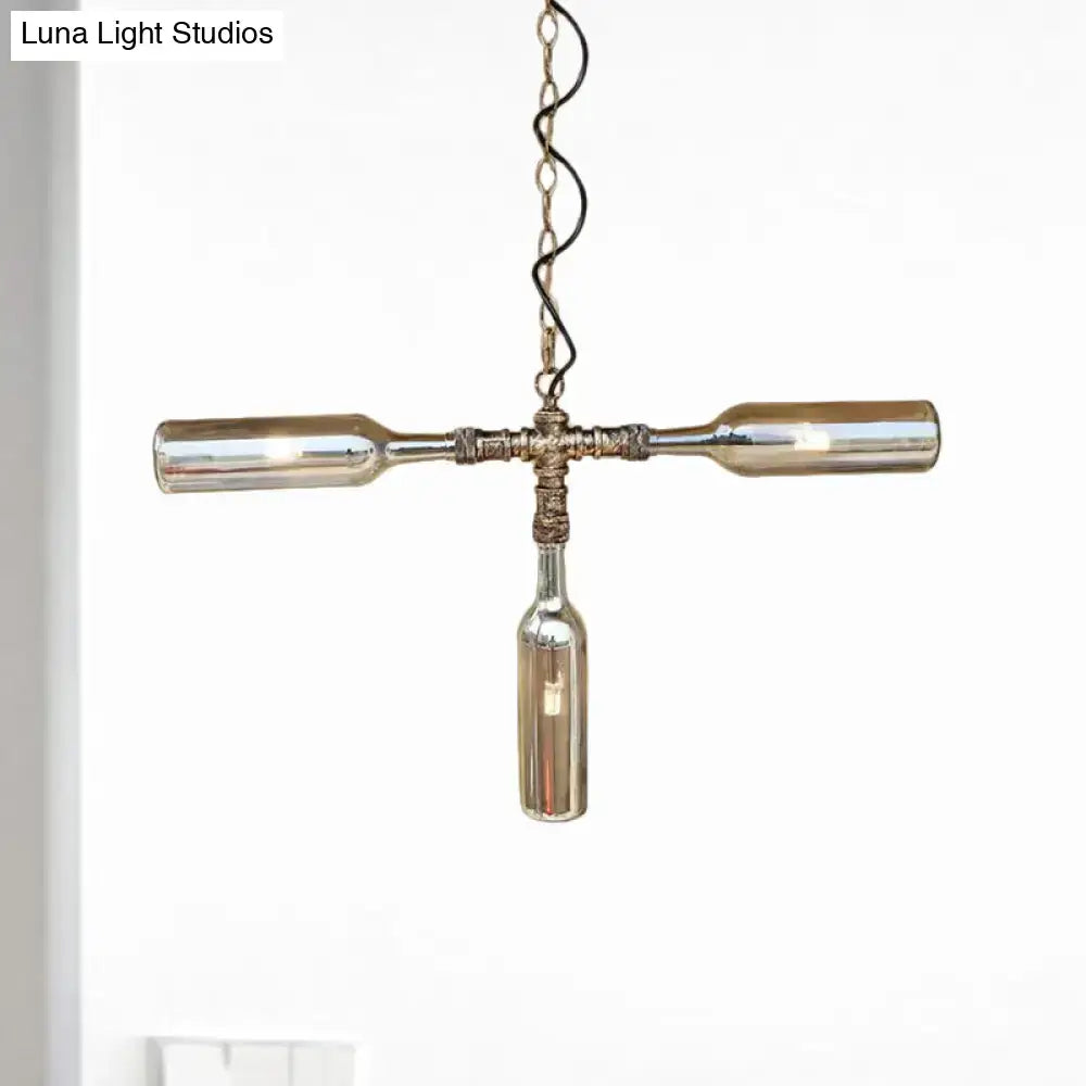Farmhouse smoke gray blue bottle chandelier dining room aged silver