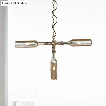 Farmhouse smoke gray blue bottle chandelier dining room aged silver
