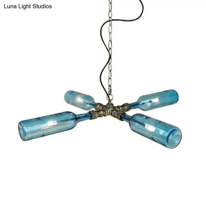 Farmhouse smoke gray blue bottle chandelier dining room aged silver