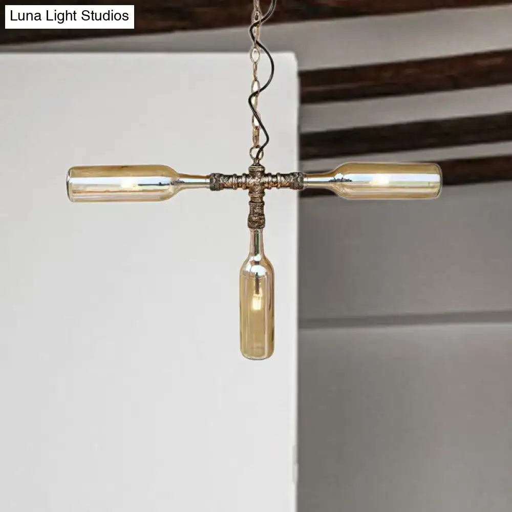 Farmhouse smoke gray blue bottle chandelier dining room aged silver