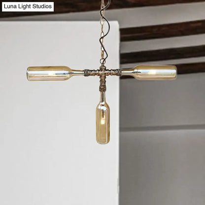 Farmhouse smoke gray blue bottle chandelier dining room aged silver