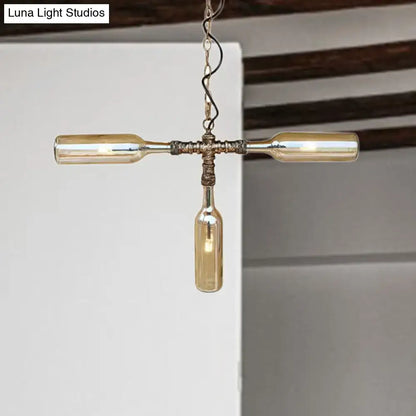 Farmhouse smoke gray blue bottle chandelier dining room aged silver