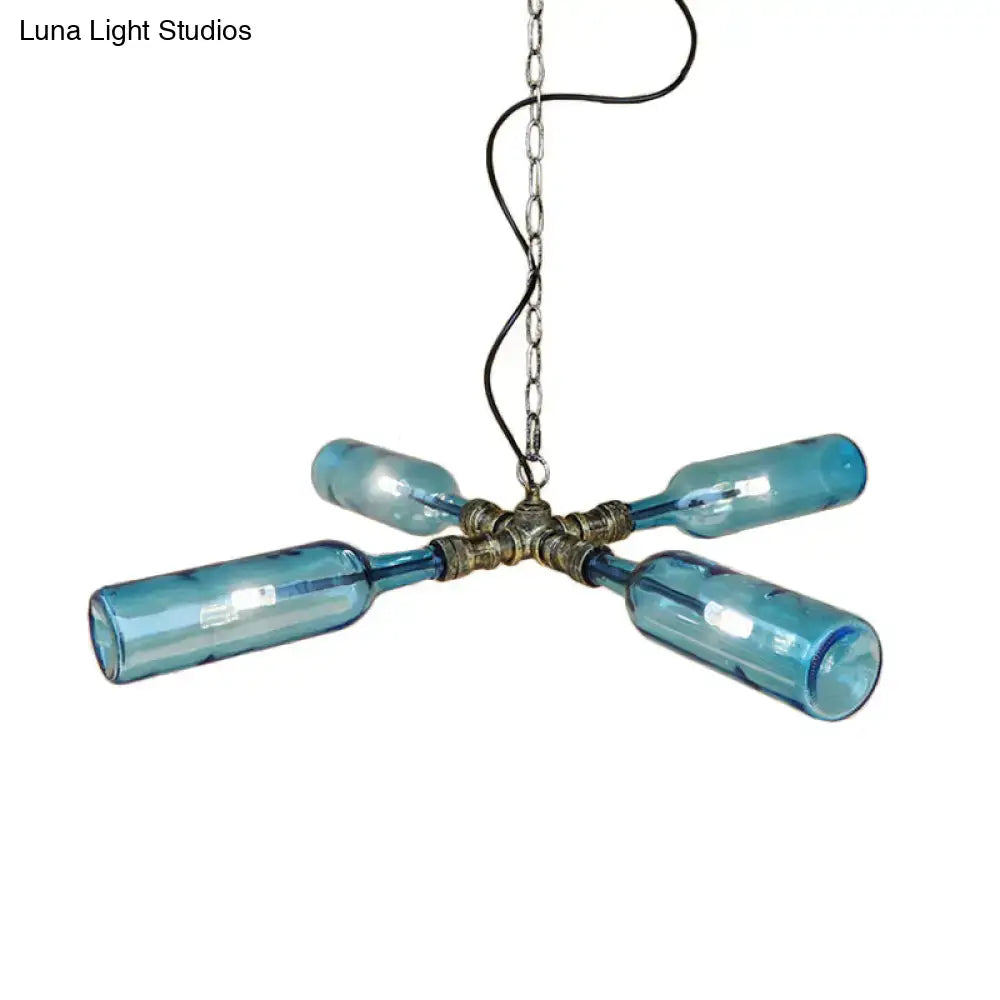 Farmhouse smoke gray blue bottle chandelier dining room aged silver