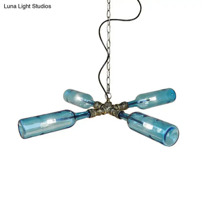 Farmhouse smoke gray blue bottle chandelier dining room aged silver