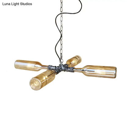 Farmhouse smoke gray blue bottle chandelier dining room aged silver