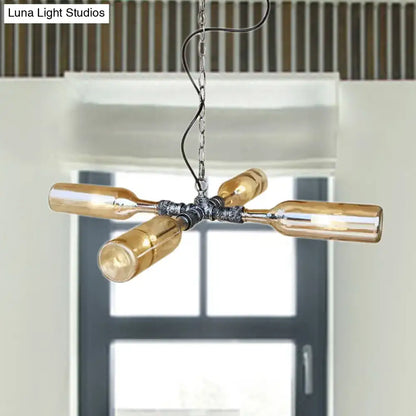 Farmhouse smoke gray blue bottle chandelier dining room aged silver