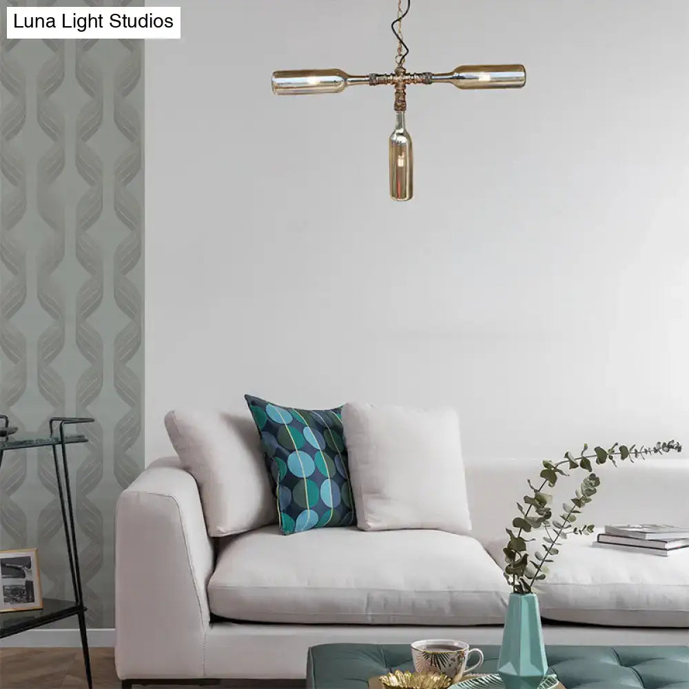 Farmhouse smoke gray blue bottle chandelier dining room aged silver
