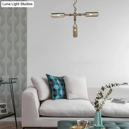 Farmhouse smoke gray blue bottle chandelier dining room aged silver