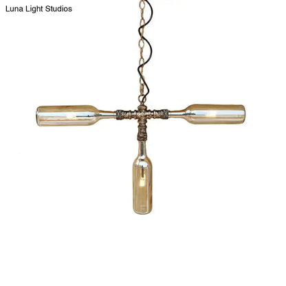 Farmhouse smoke gray blue bottle chandelier dining room aged silver