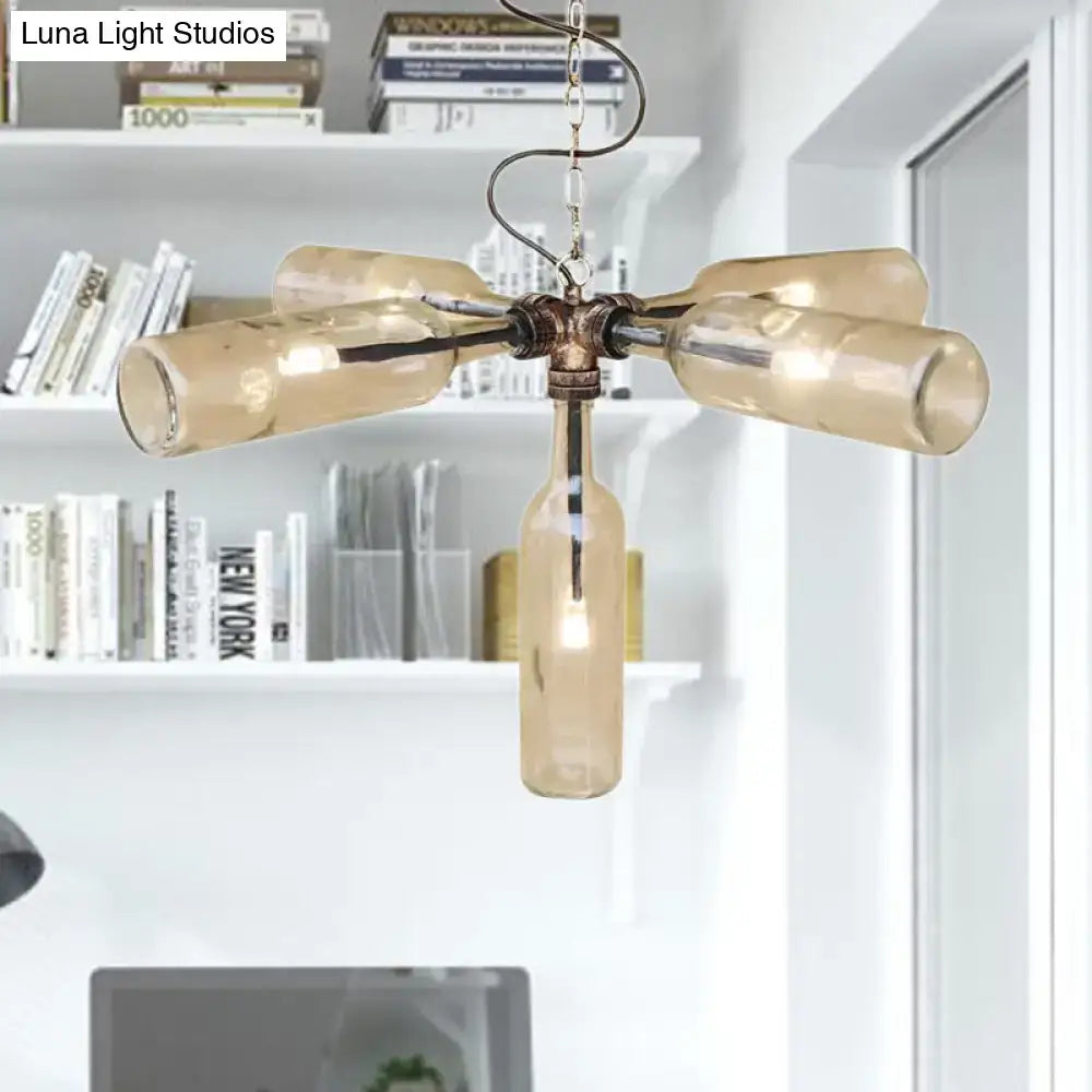 Farmhouse smoke gray blue bottle chandelier dining room aged silver