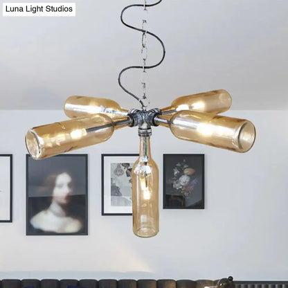 Farmhouse smoke gray blue bottle chandelier dining room aged silver
