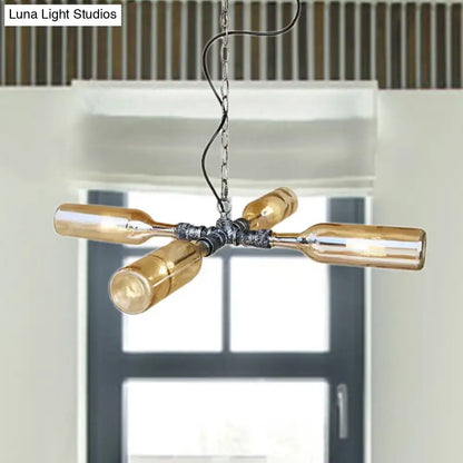 Farmhouse smoke gray blue bottle chandelier dining room aged silver