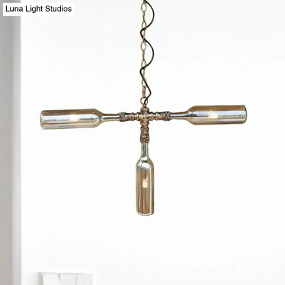 Farmhouse smoke gray blue bottle chandelier dining room aged silver