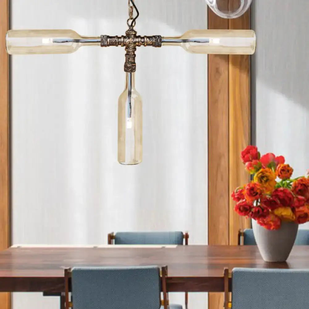 Farmhouse smoke gray blue bottle chandelier dining room aged silver