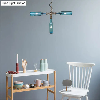 Farmhouse smoke gray blue bottle chandelier dining room aged silver