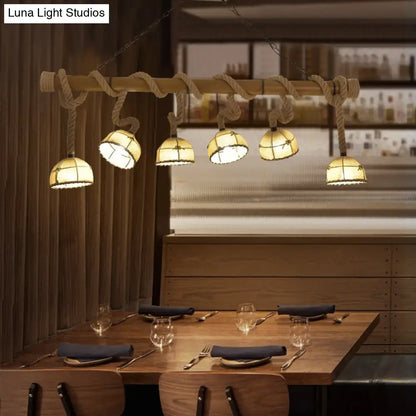 Nautical rope farmhouse wood bowl pendant light dining room