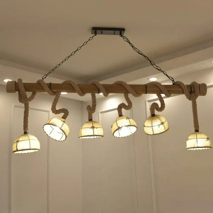 Nautical rope farmhouse wood bowl pendant light dining room