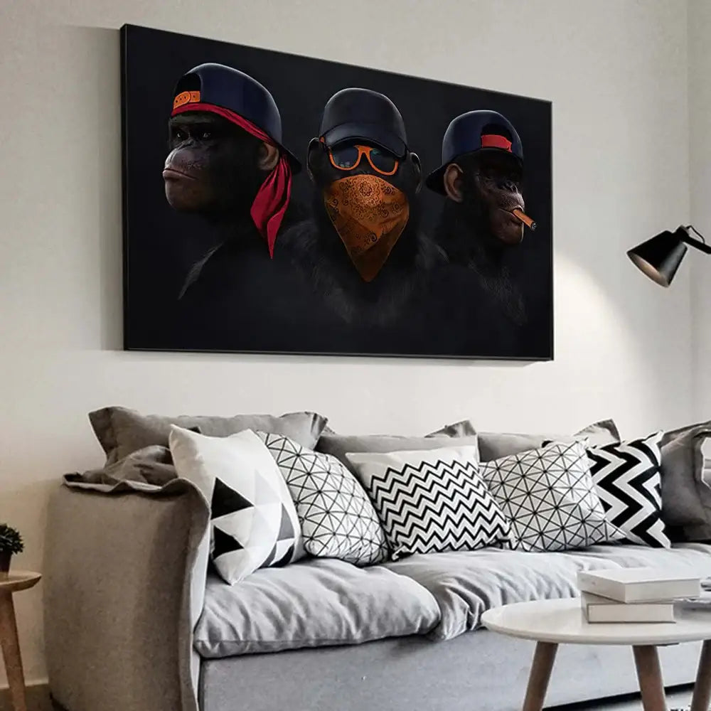 Hip hop chimpanzee monkey wall art living room framed canvas