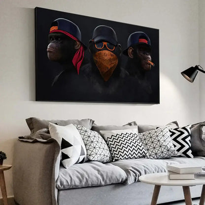 Hip hop chimpanzee monkey wall art living room framed canvas