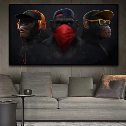 Hip hop chimpanzee monkey wall art living room framed canvas