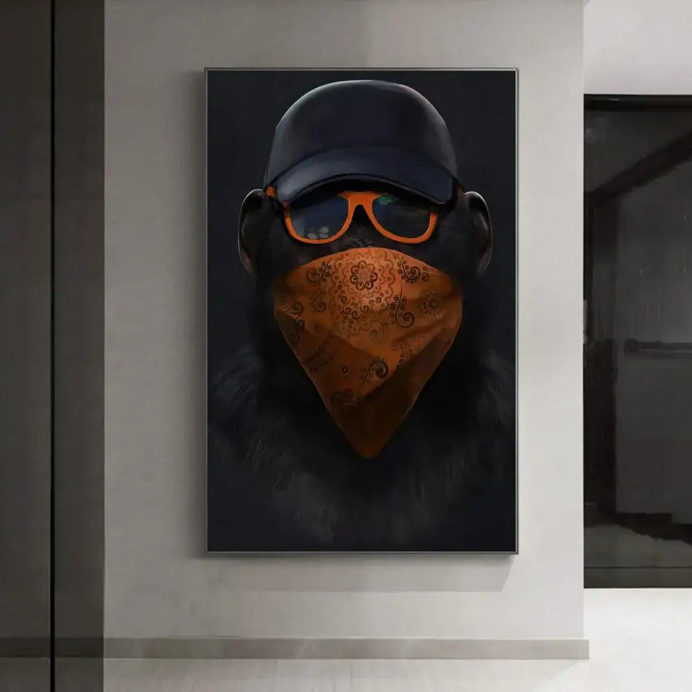 Hip hop chimpanzee monkey wall art living room framed canvas