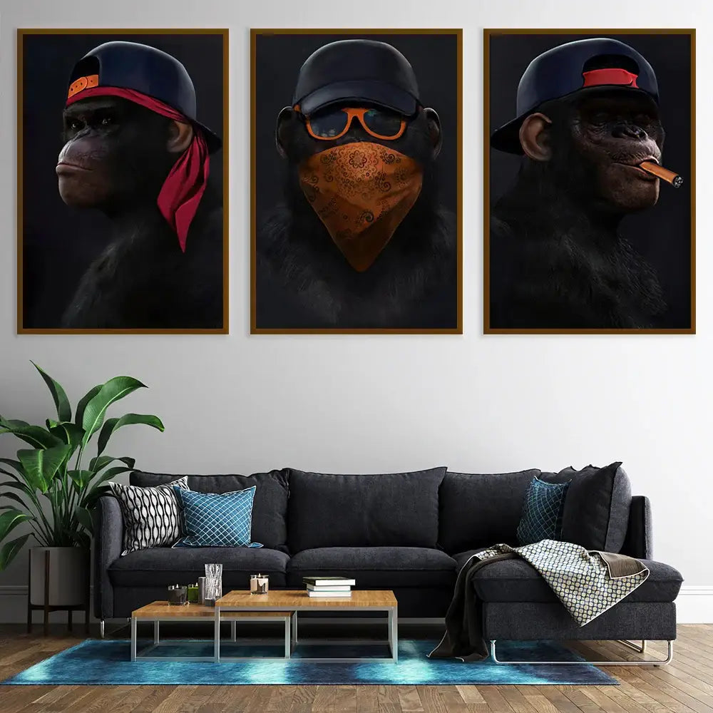 Hip hop chimpanzee monkey wall art living room framed canvas