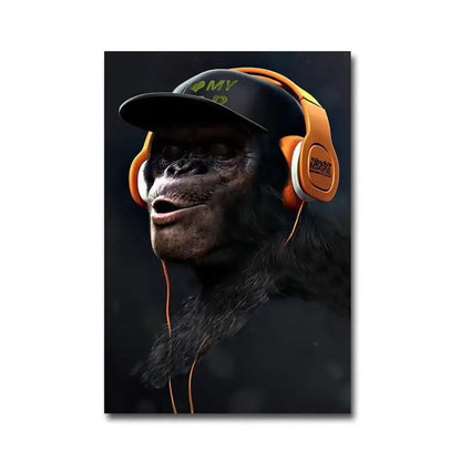 Hip hop chimpanzee monkey wall art living room framed canvas