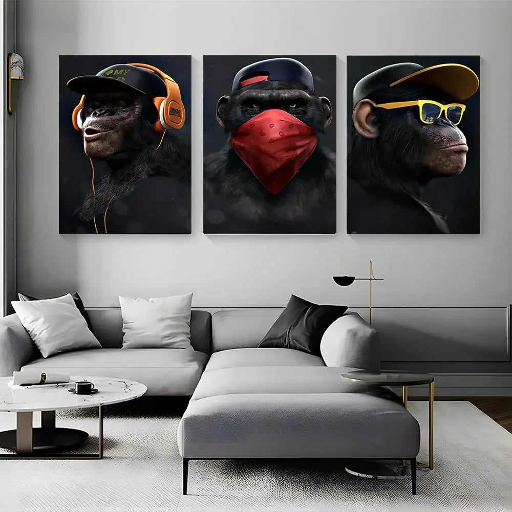 Hip hop chimpanzee monkey wall art living room framed canvas