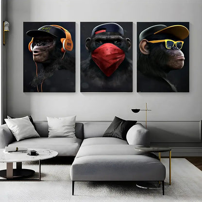 Hip hop chimpanzee monkey wall art living room framed canvas