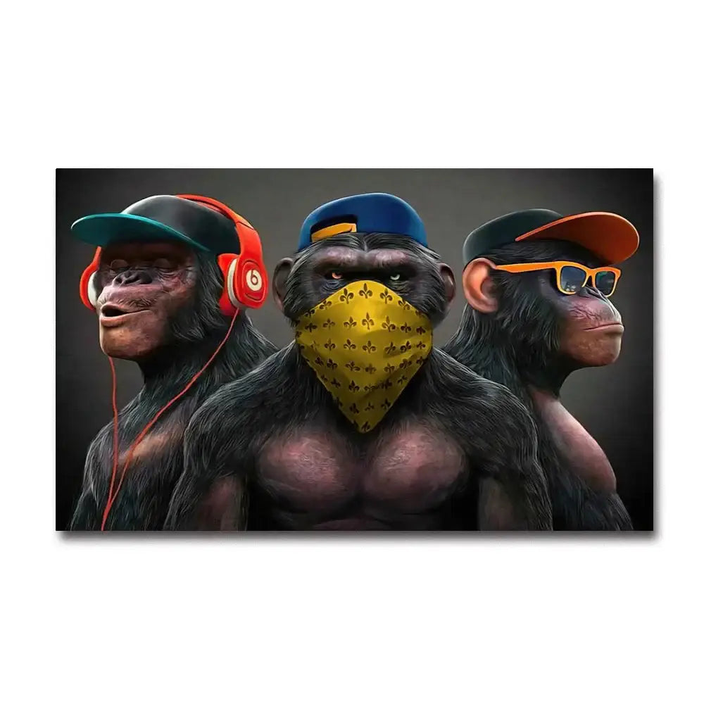 Hip hop chimpanzee monkey wall art living room framed canvas