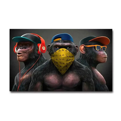 Hip hop chimpanzee monkey wall art living room framed canvas