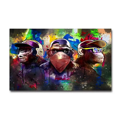Hip hop chimpanzee monkey wall art living room framed canvas