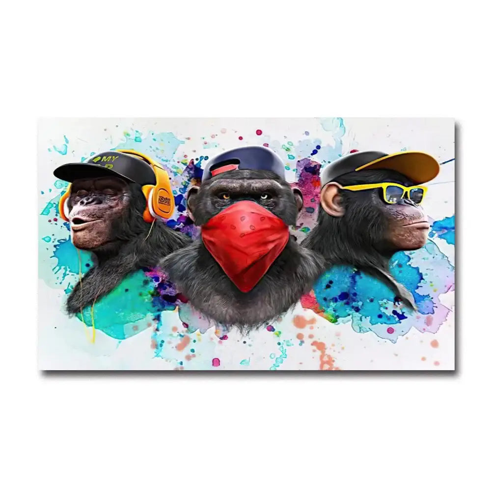 Hip hop chimpanzee monkey wall art living room framed canvas