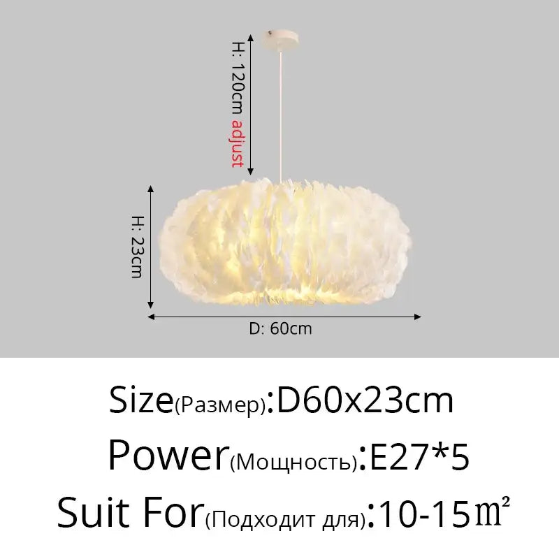 feather decor led chandelier white bedroom pendant light