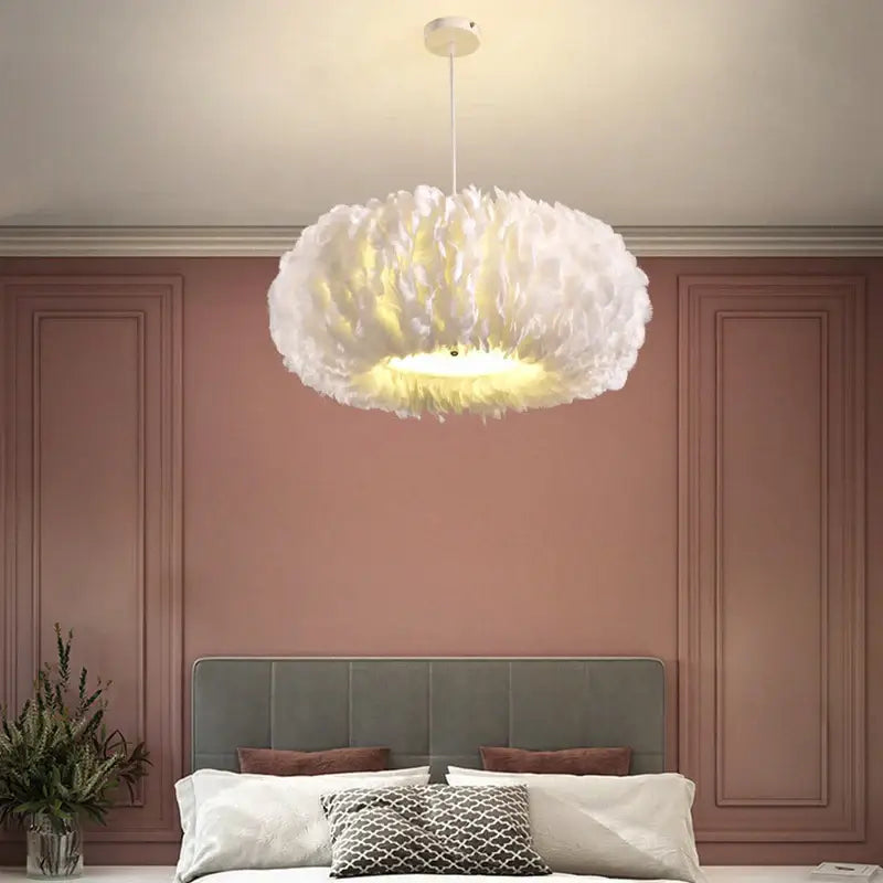 feather decor led chandelier white bedroom pendant light