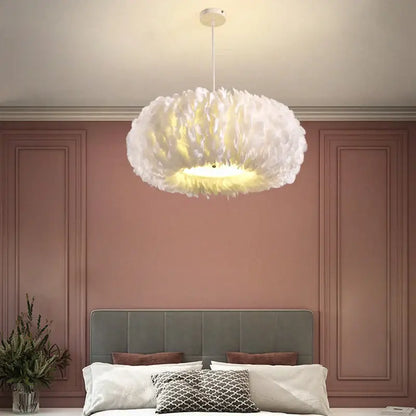 feather decor led chandelier white bedroom pendant light