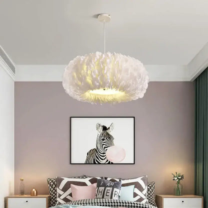 feather decor led chandelier white bedroom pendant light